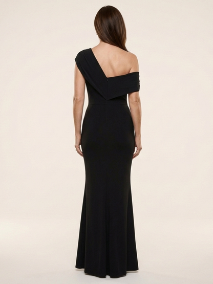 One Shoulder Maxi Dress with Draped Bodice