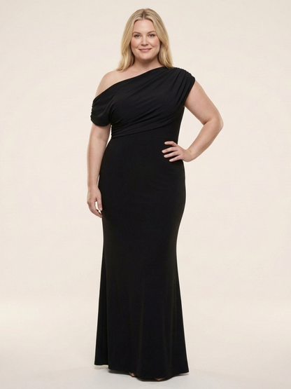 One Shoulder Maxi Dress with Draped Bodice