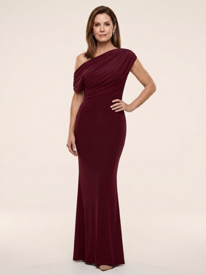 One Shoulder Maxi Dress with Draped Bodice
