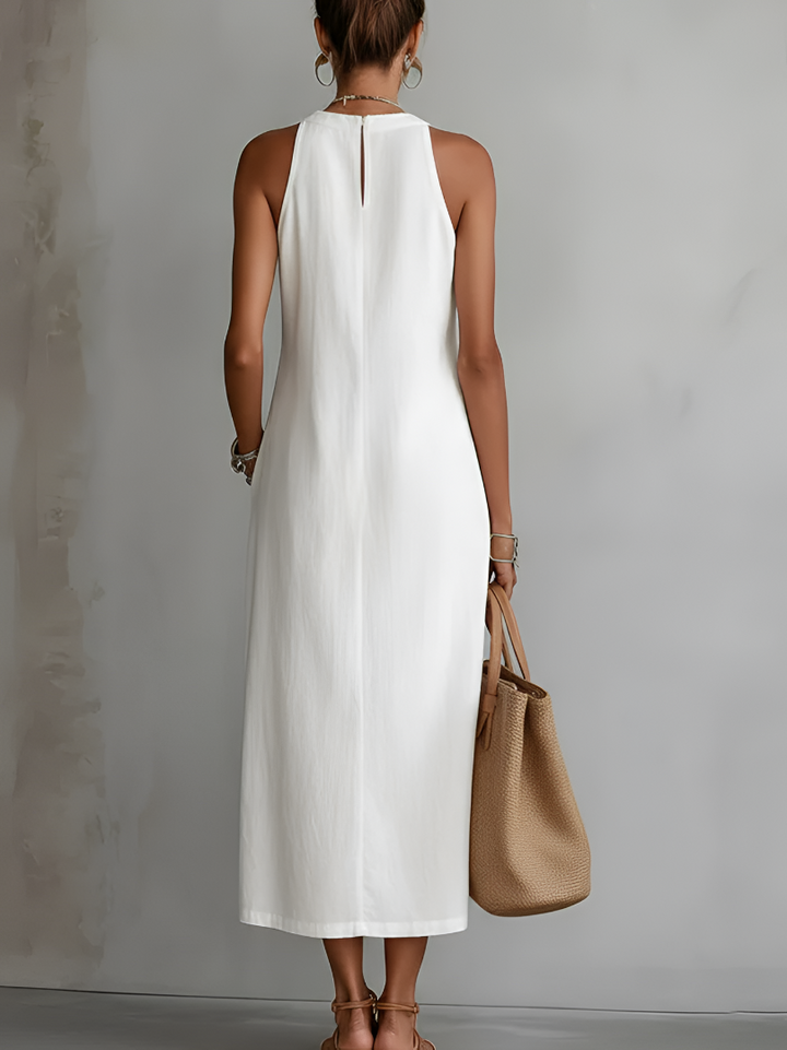 Jimena™ | Linen Midi Dresses with Collar