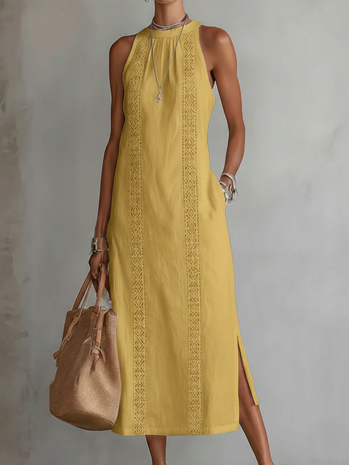 Jimena™ | Linen Midi Dresses with Collar