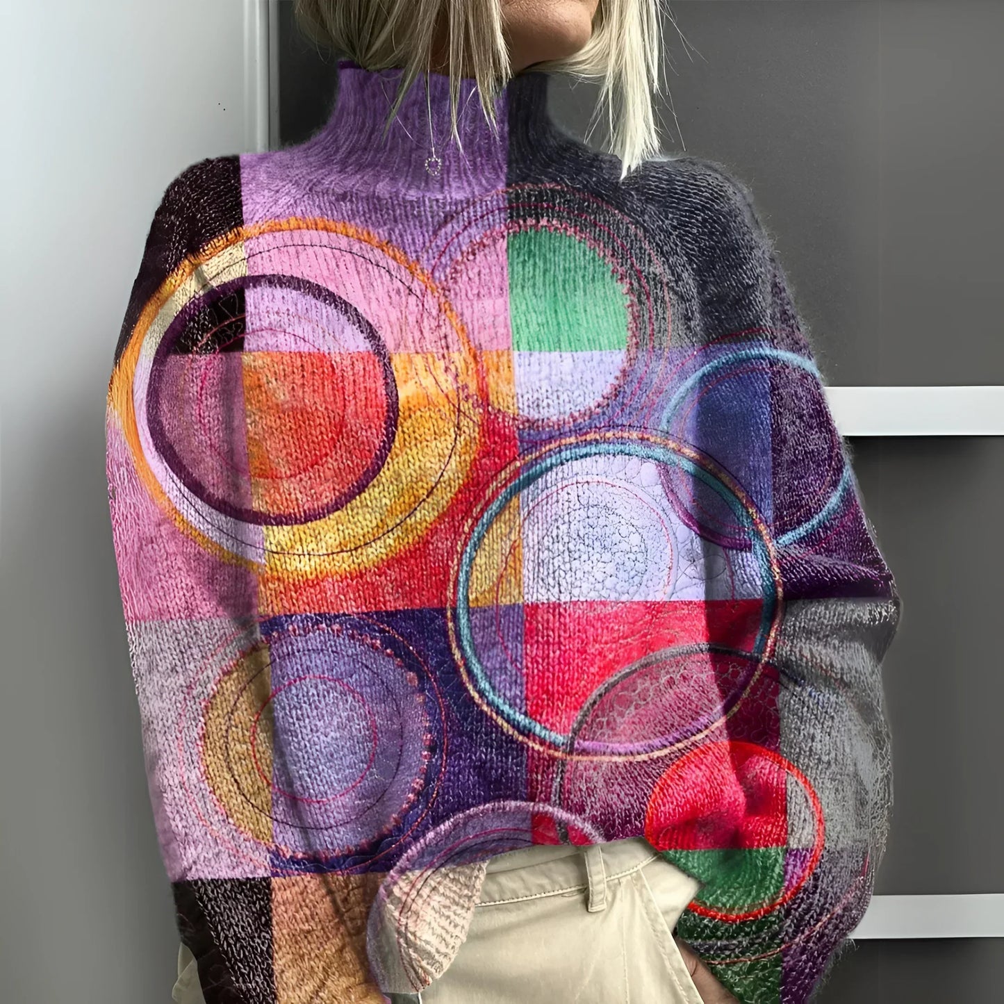 jazmín | Jersey de cuello alto de punto con bloques de color
