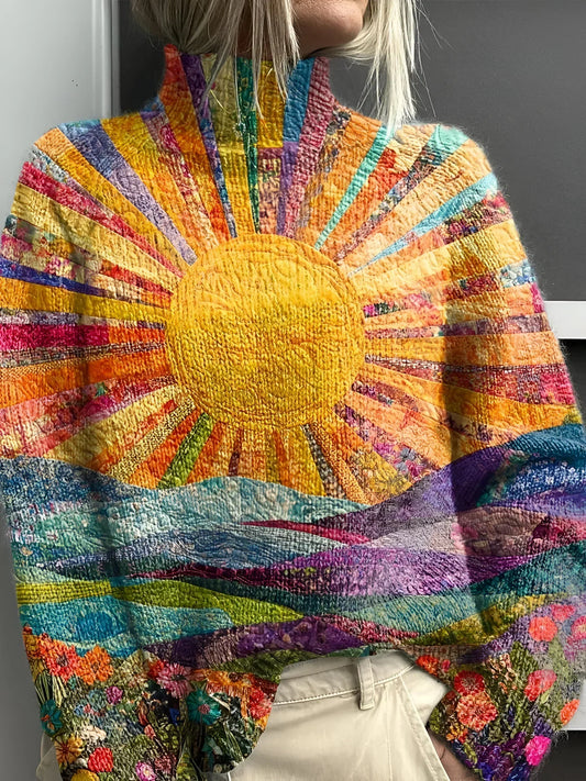 Vibrant Patchwork Turtleneck Sweater