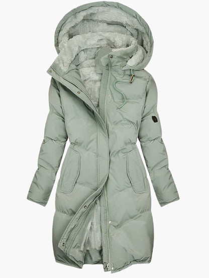 Olivia | Abrigo largo de invierno acolchado con capucha para mujer 