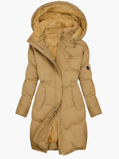 Olivia | Abrigo largo de invierno acolchado con capucha para mujer 