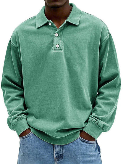 Men’s Vintage Style Long Sleeve Polo Shirt