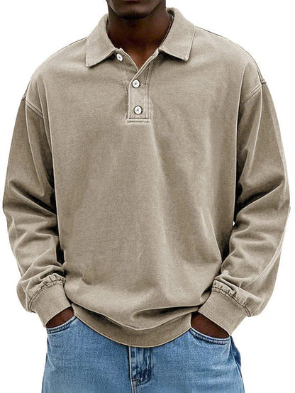 Men’s Vintage Style Long Sleeve Polo Shirt