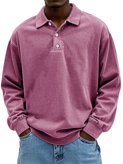 Men’s Vintage Style Long Sleeve Polo Shirt