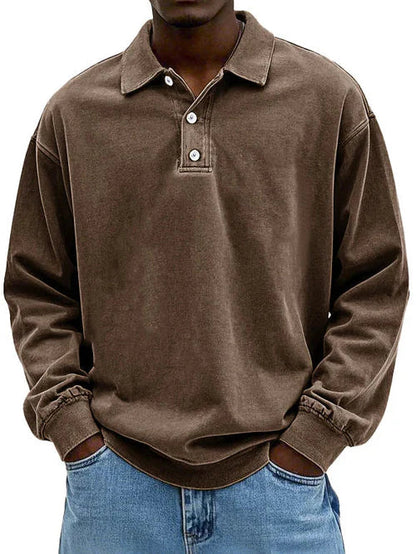 Men’s Vintage Style Long Sleeve Polo Shirt