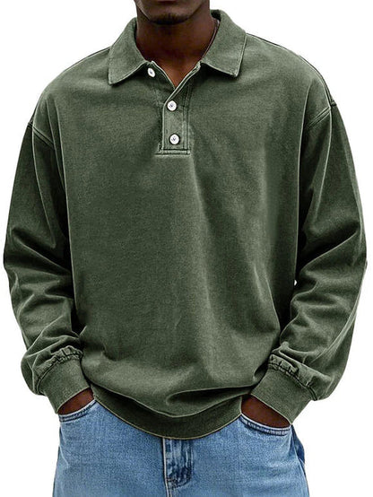 Men’s Vintage Style Long Sleeve Polo Shirt