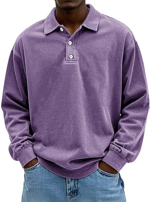 Men’s Vintage Style Long Sleeve Polo Shirt