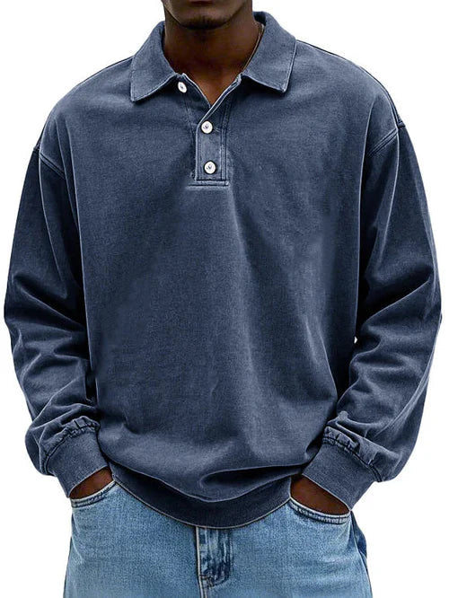 Men’s Vintage Style Long Sleeve Polo Shirt