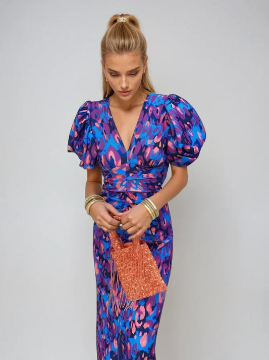 Pleated Sleeve Colourful Dress