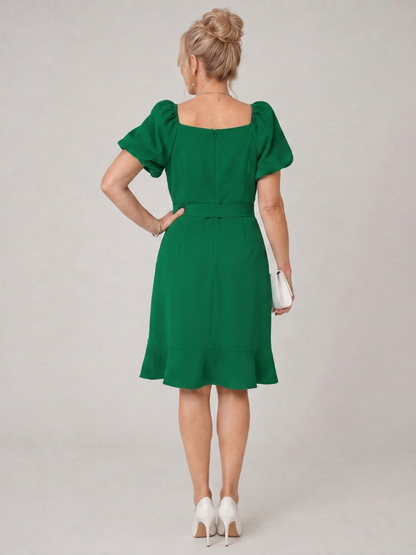 Puff Sleeve Dress with Ruffle Wrap Skirt
