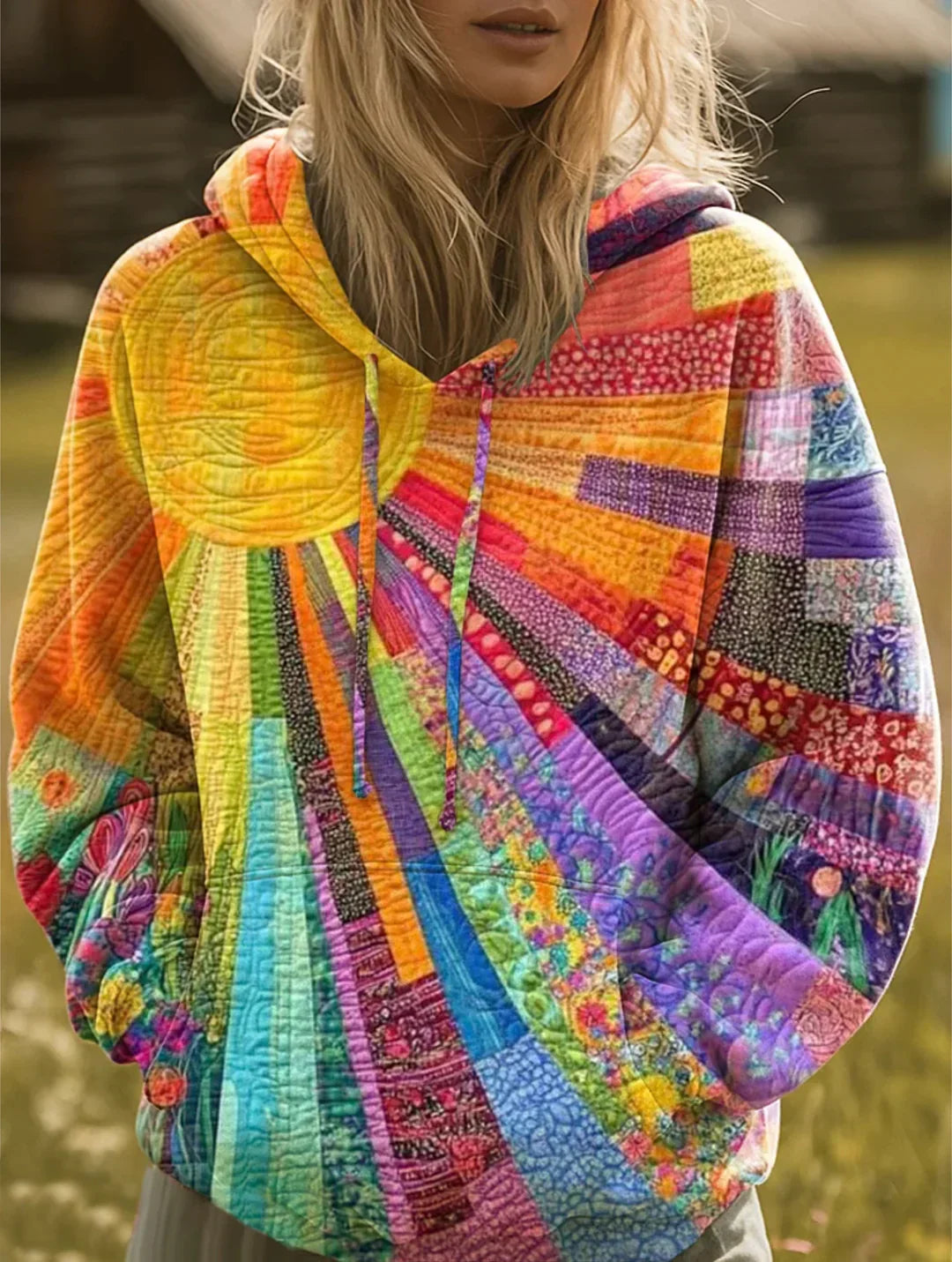 Laura™ - Sudadera con capucha bohemia de patchwork multicolor