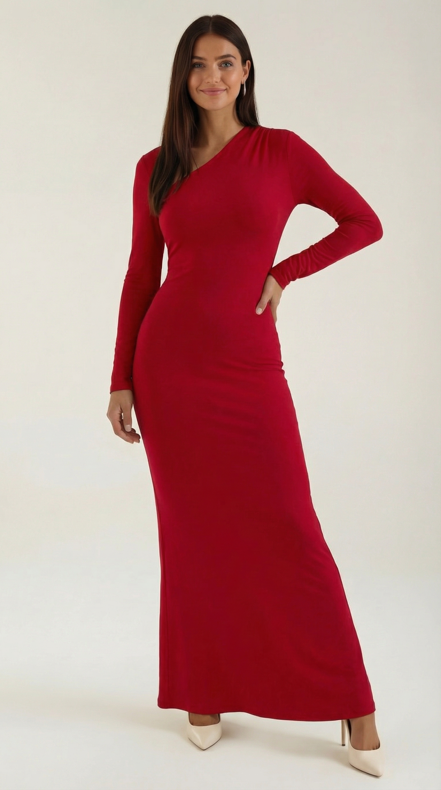 Vestido maxi entallado de manga larga Roberta