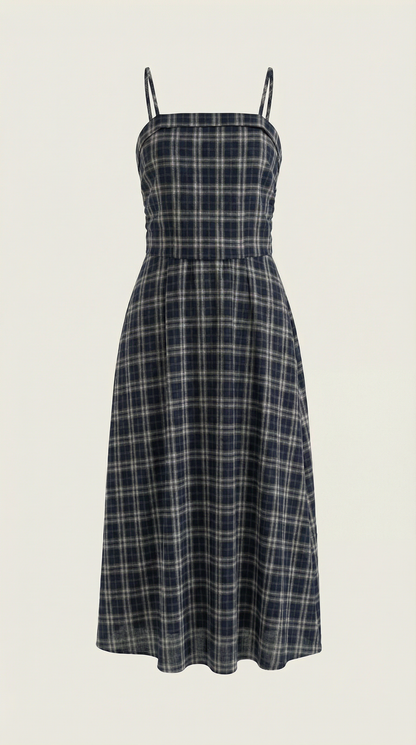 Square Neck Plaid Midi Sundress