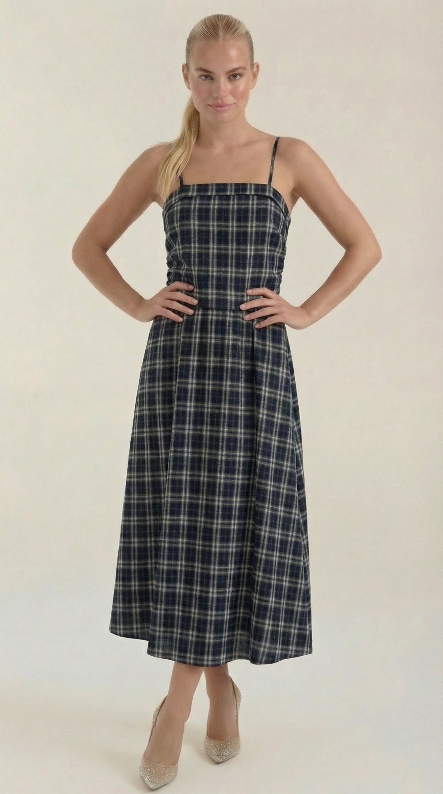 Square Neck Plaid Midi Sundress