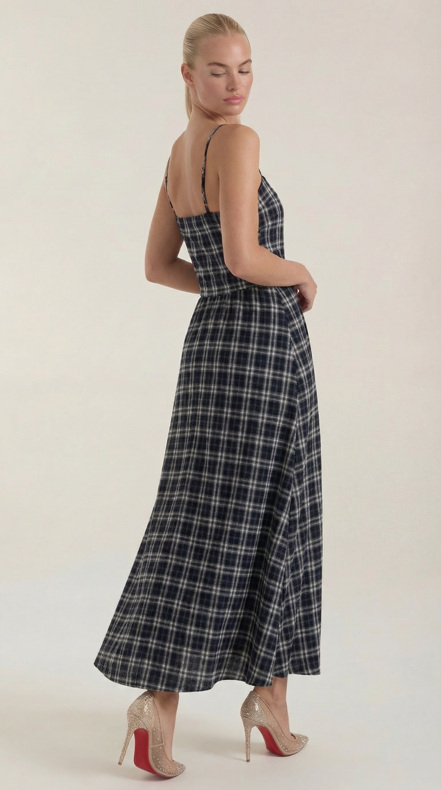 Square Neck Plaid Midi Sundress