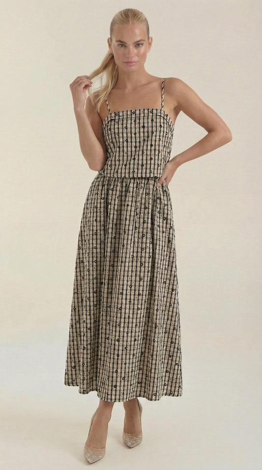 Square Neck Plaid Midi Sundress