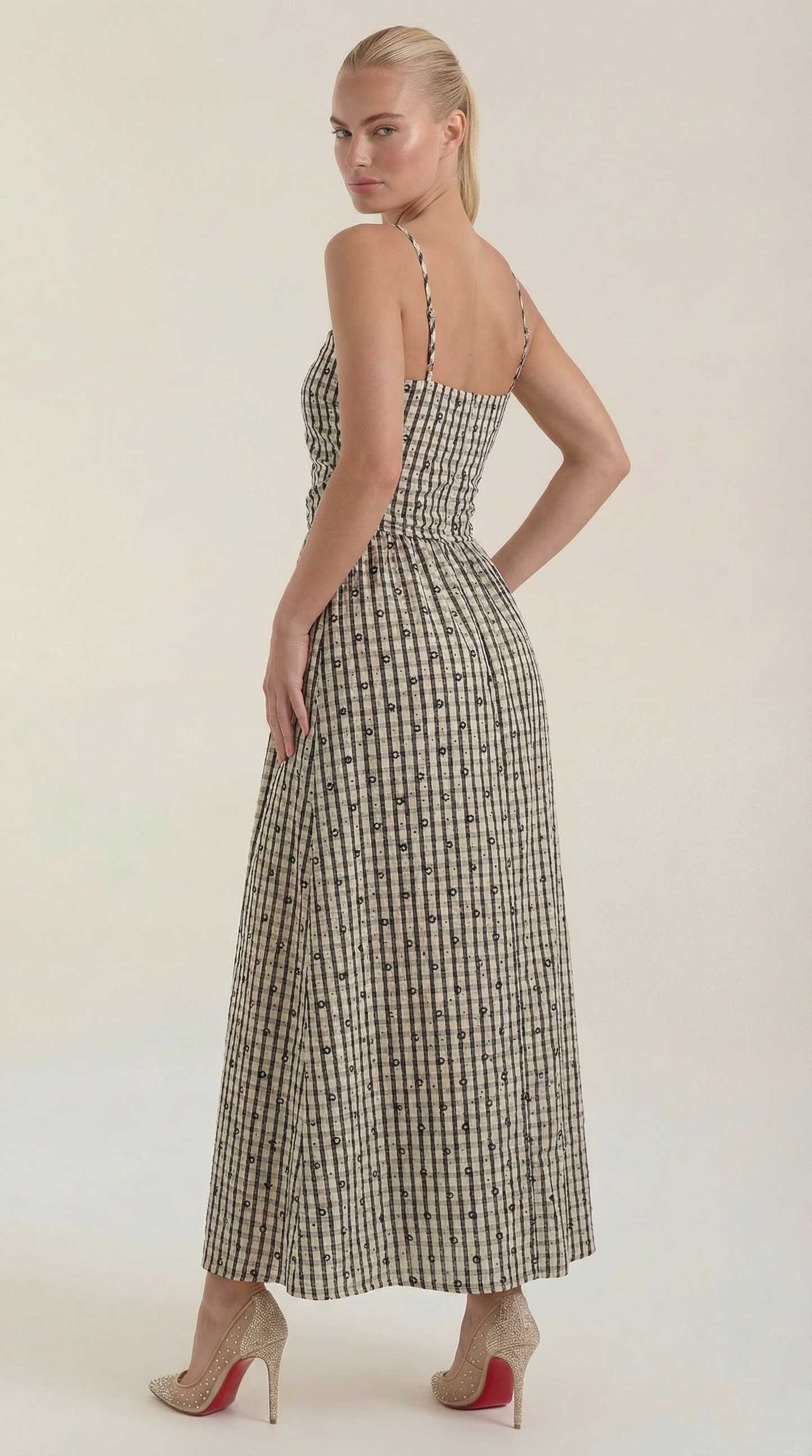 Square Neck Plaid Midi Sundress