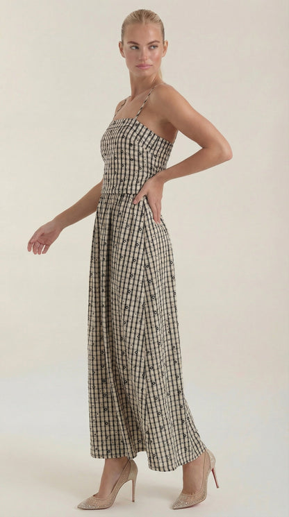 Square Neck Plaid Midi Sundress