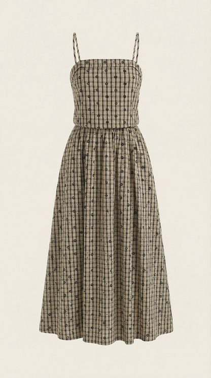 Square Neck Plaid Midi Sundress