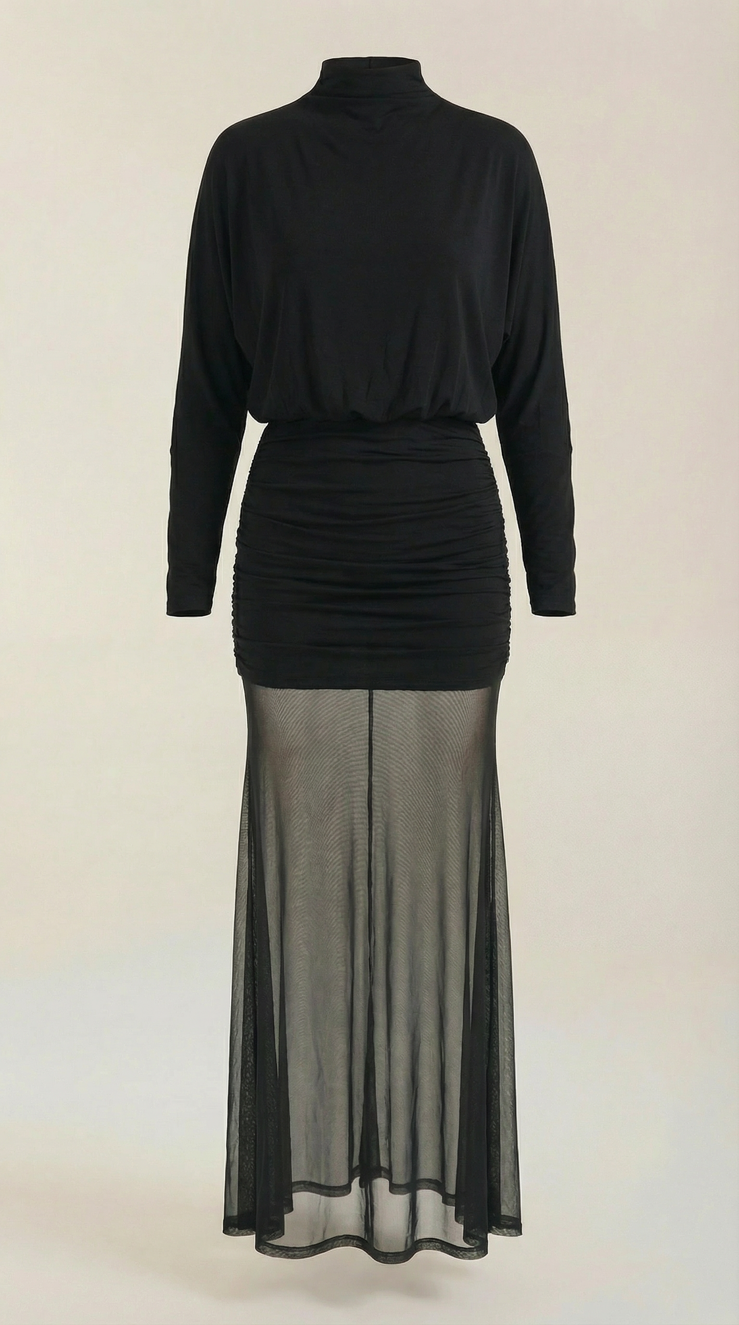 Ruched Mesh Maxi Dress