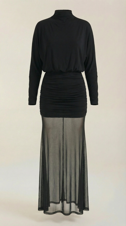 Ruched Mesh Maxi Dress