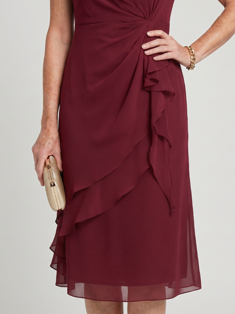 Short Sleeve Midi Dress with Ruffle Front