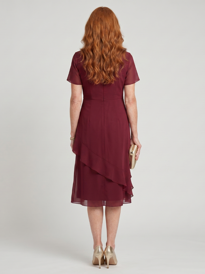 Short Sleeve Midi Dress with Ruffle Front