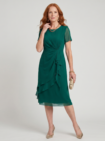 Short Sleeve Midi Dress with Ruffle Front