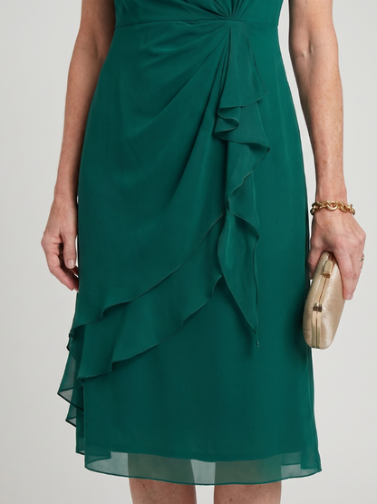 Short Sleeve Midi Dress with Ruffle Front