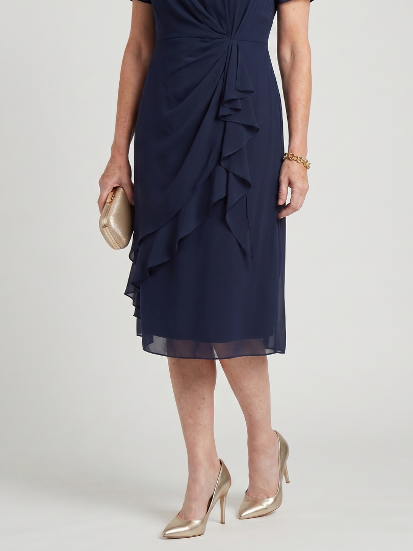 Short Sleeve Midi Dress with Ruffle Front