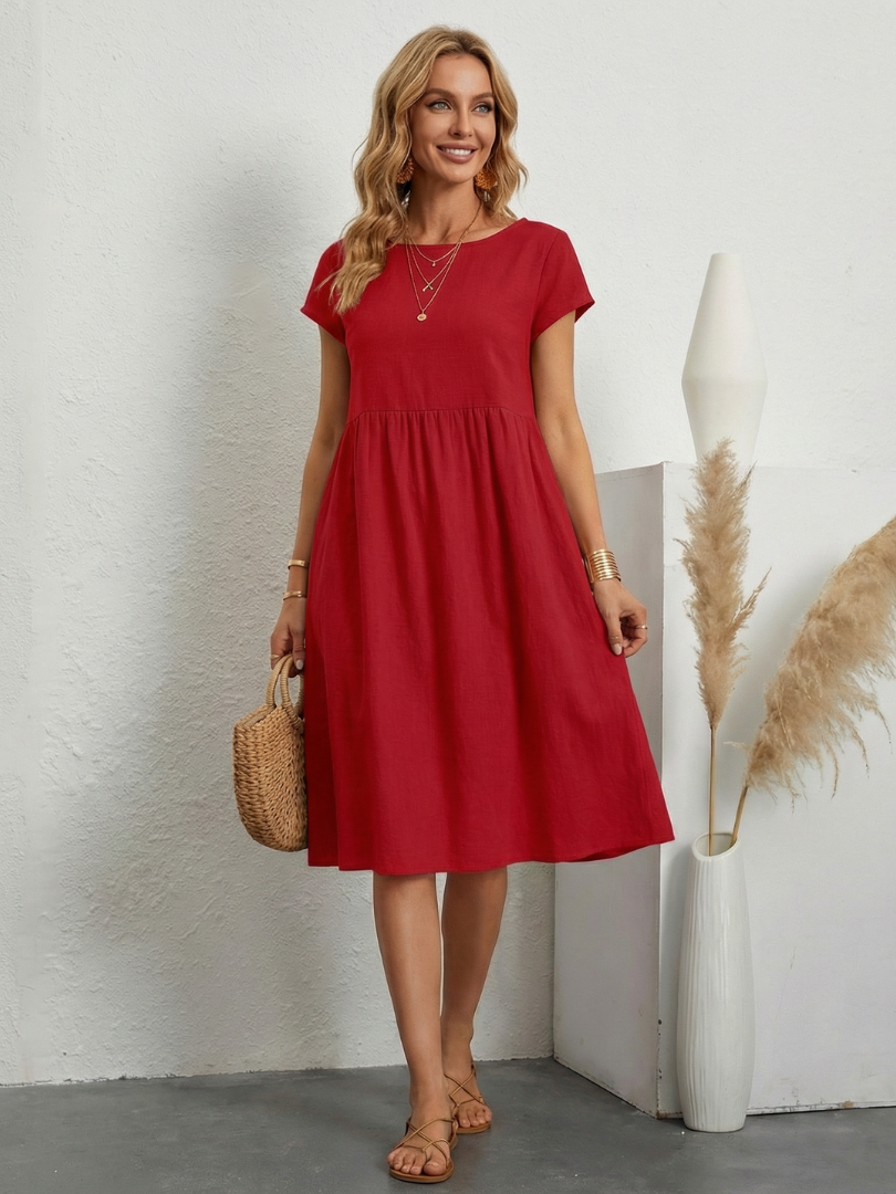 Short Sleeve Swing Dress with Side Pockets