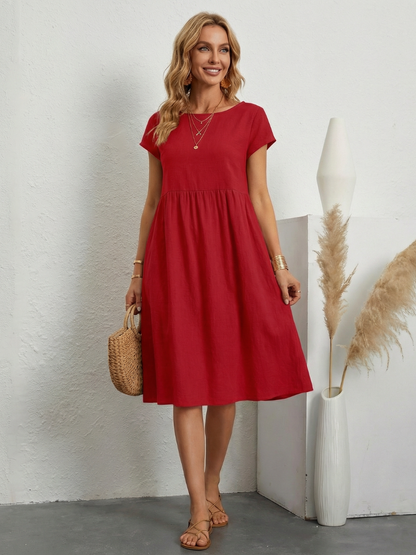 Short Sleeve Swing Dress with Side Pockets