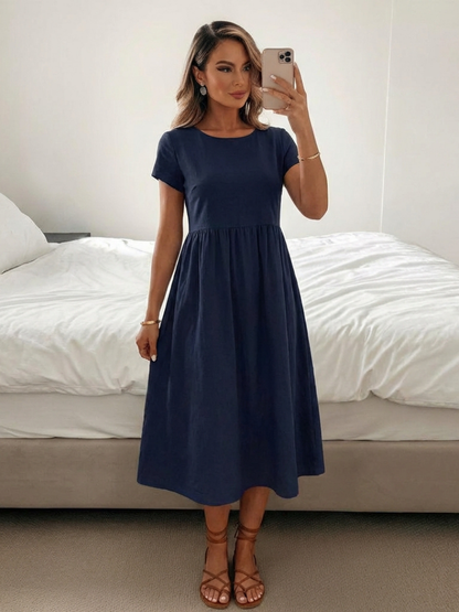 Short Sleeve Swing Dress with Side Pockets