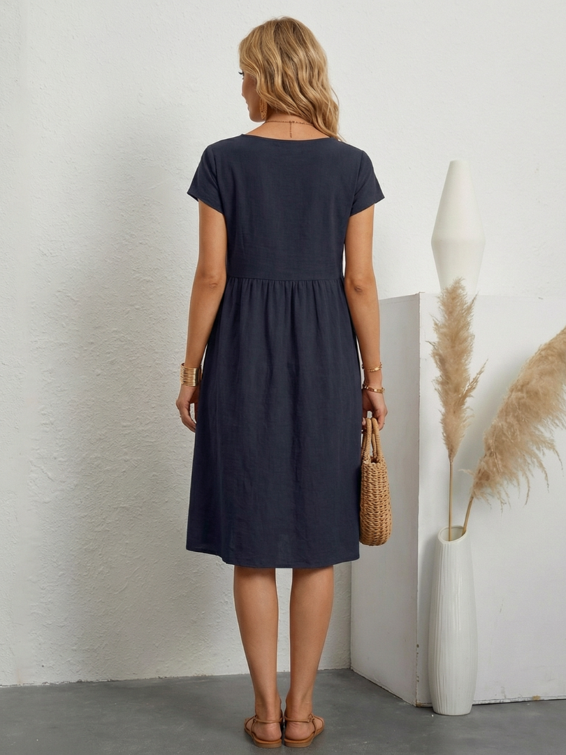 Short Sleeve Swing Dress with Side Pockets