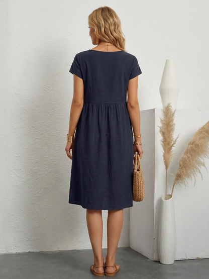 Short Sleeve Swing Dress with Side Pockets