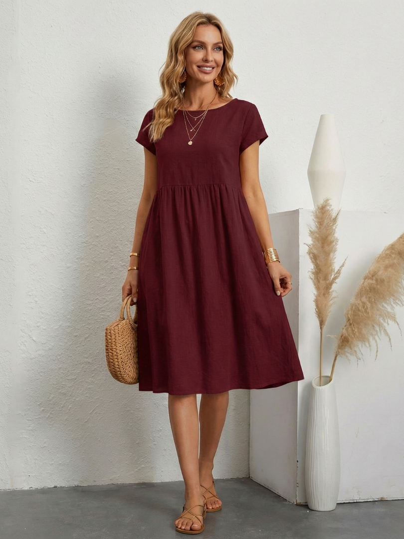 Short Sleeve Swing Dress with Side Pockets