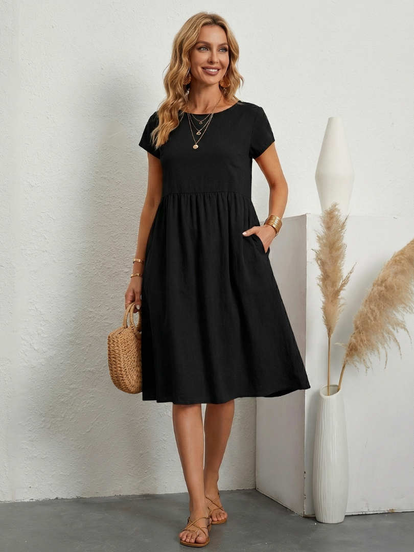 Short Sleeve Swing Dress with Side Pockets