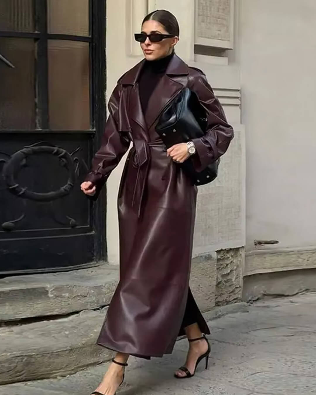 Ava | Women’s Winter Leather Maxi Trench Coat