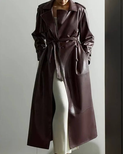 Ava | Women’s Winter Leather Maxi Trench Coat