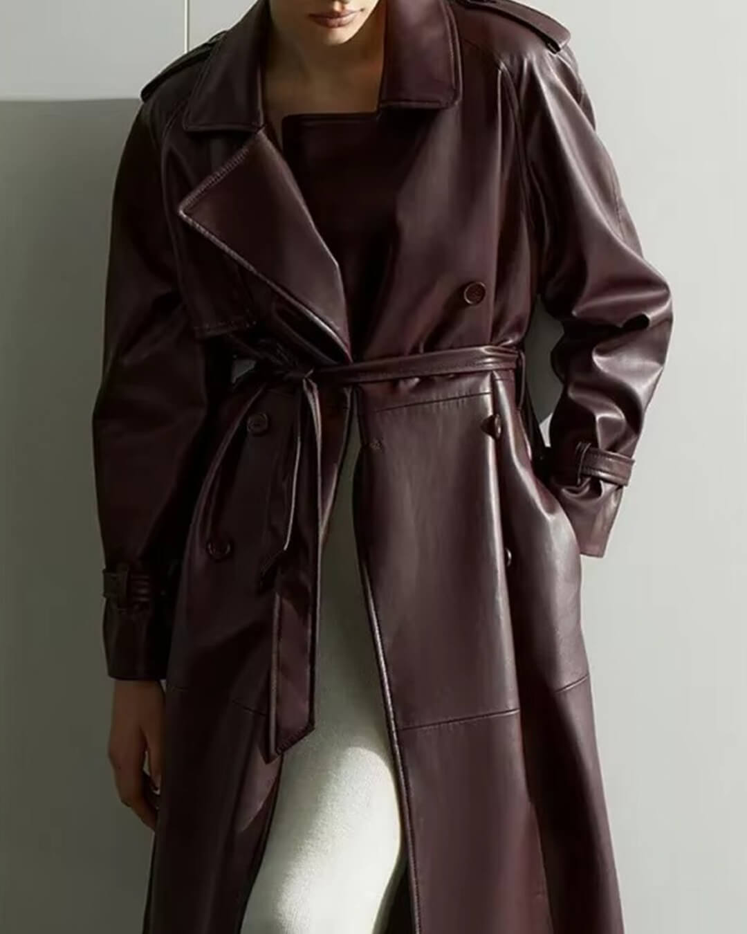 Ava | Women’s Winter Leather Maxi Trench Coat