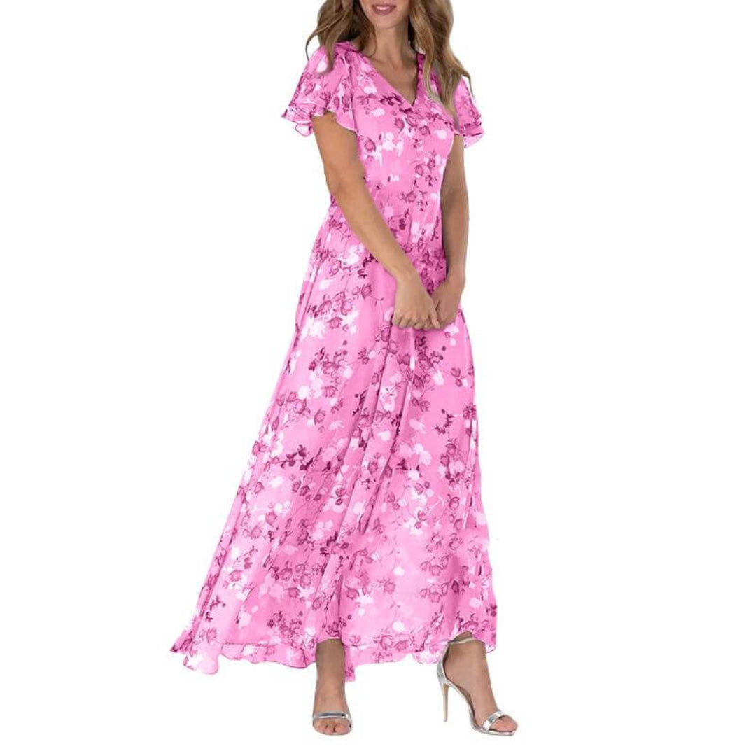 Grace | Vestido largo floral de manga corta para mujer