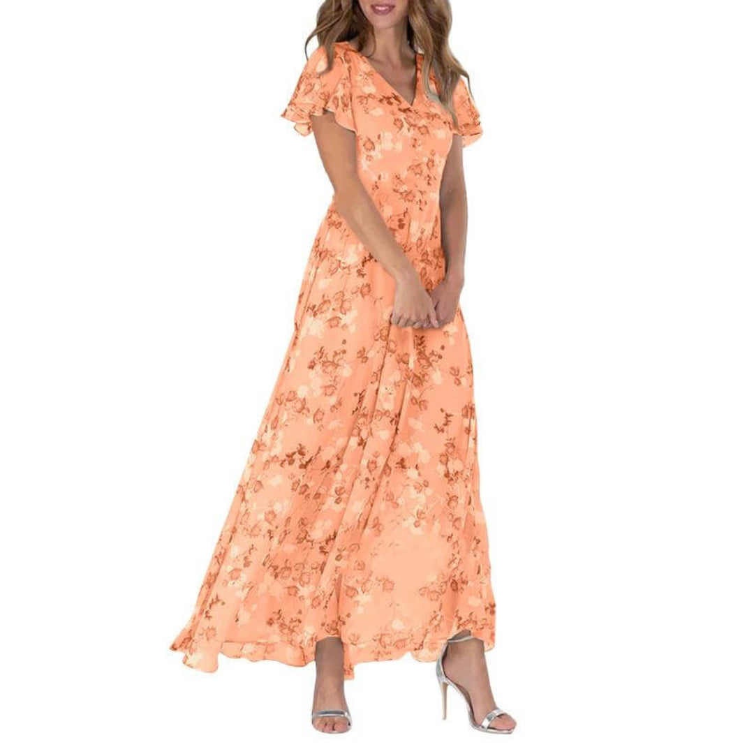 Grace | Vestido largo floral de manga corta para mujer