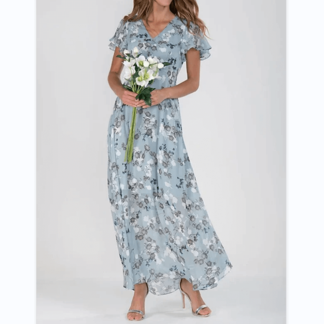 Grace | Vestido largo floral de manga corta para mujer