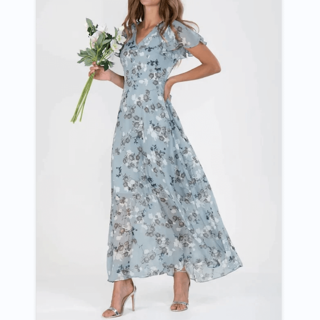 Grace | Vestido largo floral de manga corta para mujer