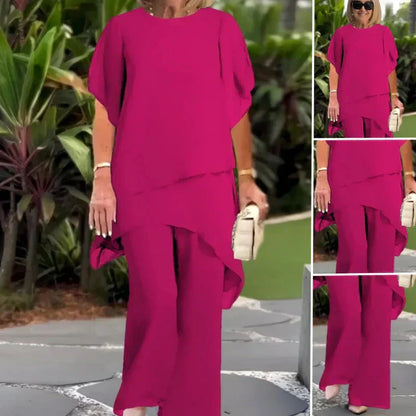 Traje con pantalón palazzo drapeado