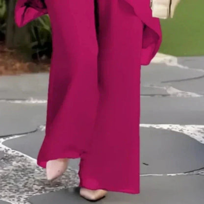 Traje con pantalón palazzo drapeado
